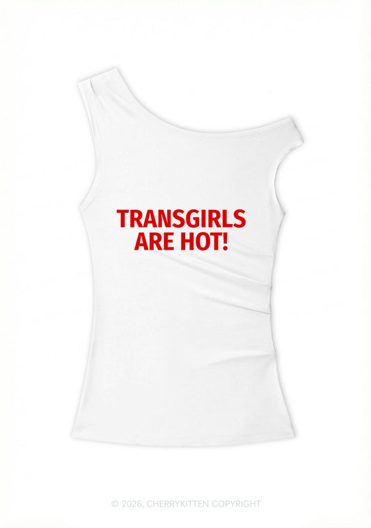 Transgirls Are Hot Pride Y2K Off Shoulder Tank Top Cherrykitten