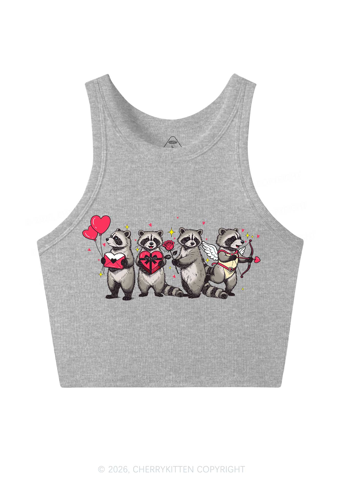 Raccoon Cupids Valentine's Day Y2K Crop Tank Top Cherrykitten