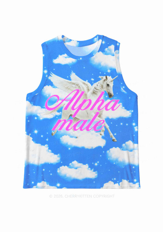 Blue Sky Alpha Male Unicorn Y2K Mesh Muscle Tank Cherrykitten