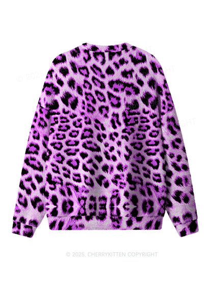 Dark Purple Leopard Y2K Christmas Knit Sweatshirt Cherrykitten