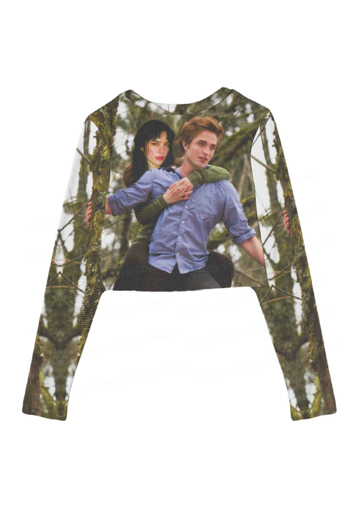 Custom Face Y2K Mesh Long Sleeve Crop Top Cherrykitten