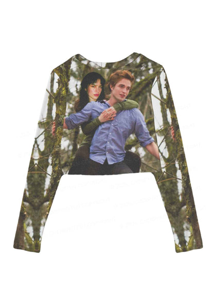 Custom Face Y2K Mesh Long Sleeve Crop Top Cherrykitten