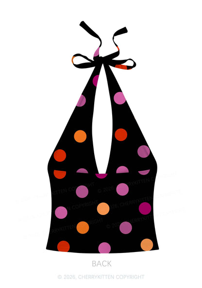 Lesbian Dots Pride Y2K Print Halter Deep V Neck Cami Cherrykitten