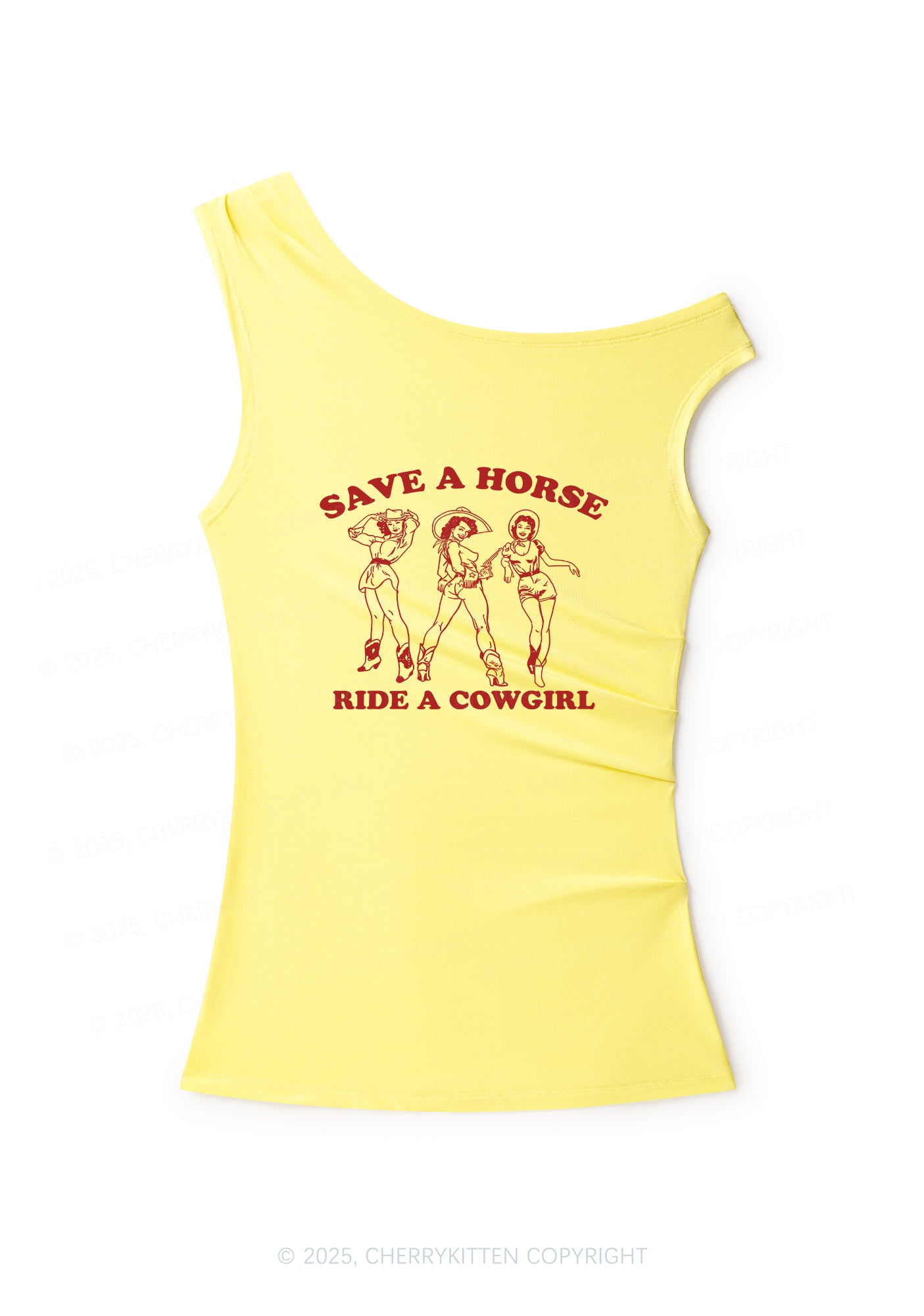 Ride A Cowgirl Y2K Off Shoulder Tank Top Cherrykitten