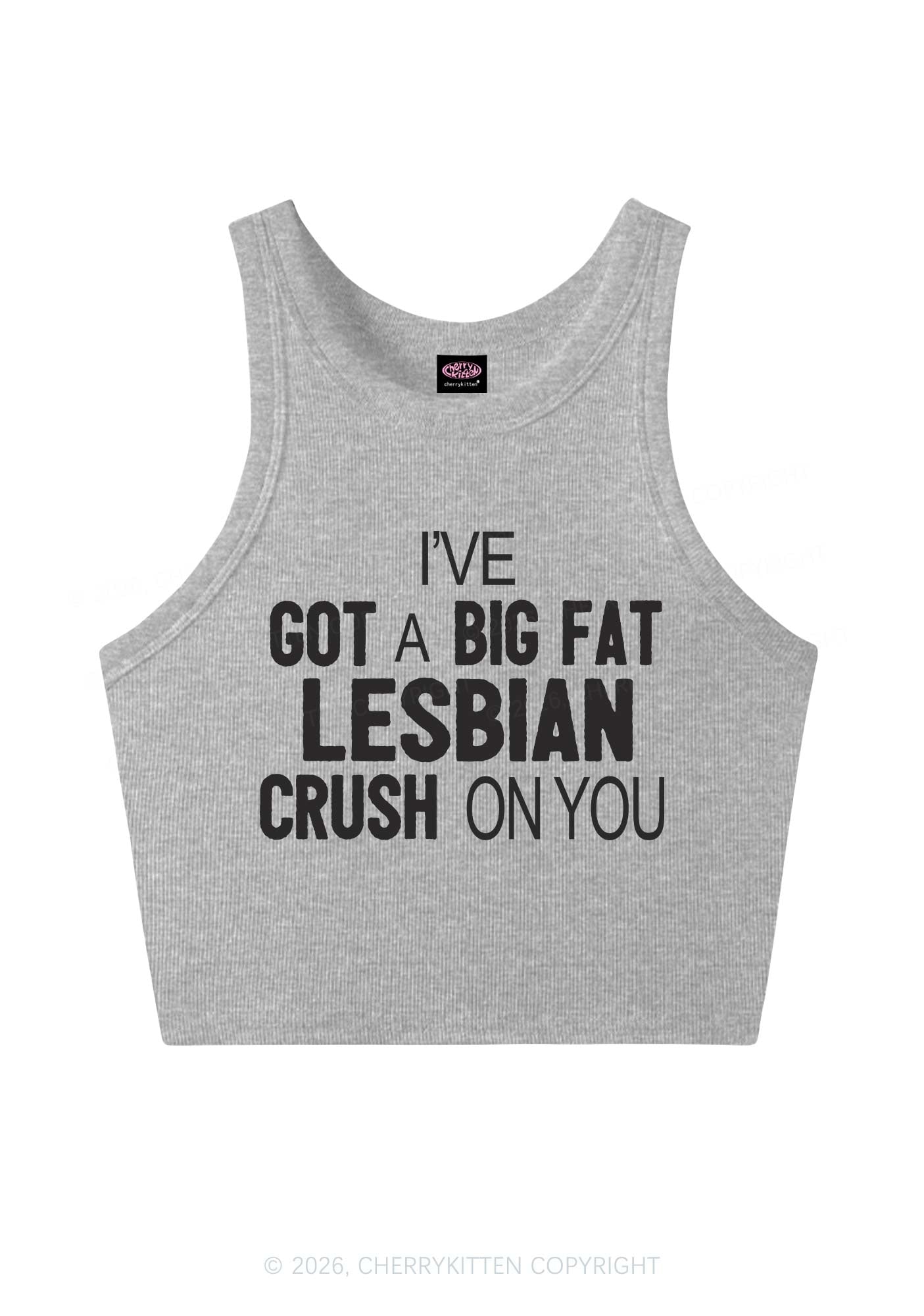 Big Fat Lesbian Crush Pride Y2K Crop Tank Top Cherrykitten