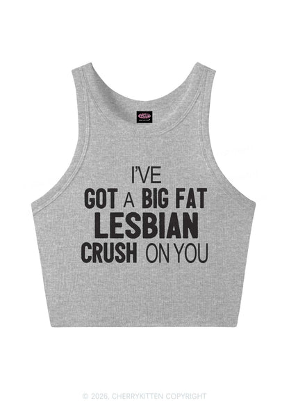 Big Fat Lesbian Crush Pride Y2K Crop Tank Top Cherrykitten