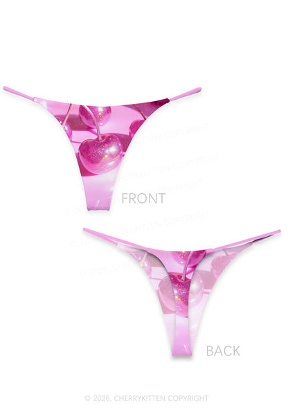Glitter Pink Cherry Y2K Print Bikini String Thong Cherrykitten