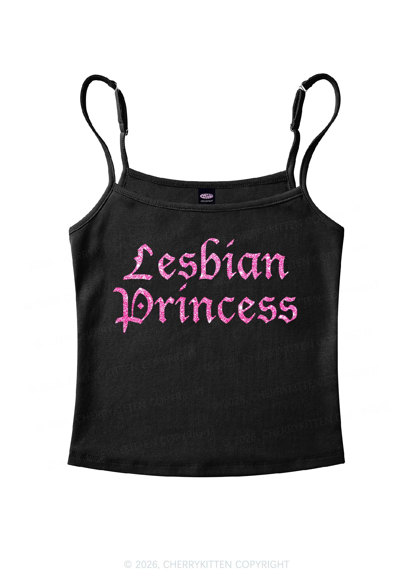 Glitter Lesbian Princess Pride Y2K Spaghetti Strap Cami Cherrykitten