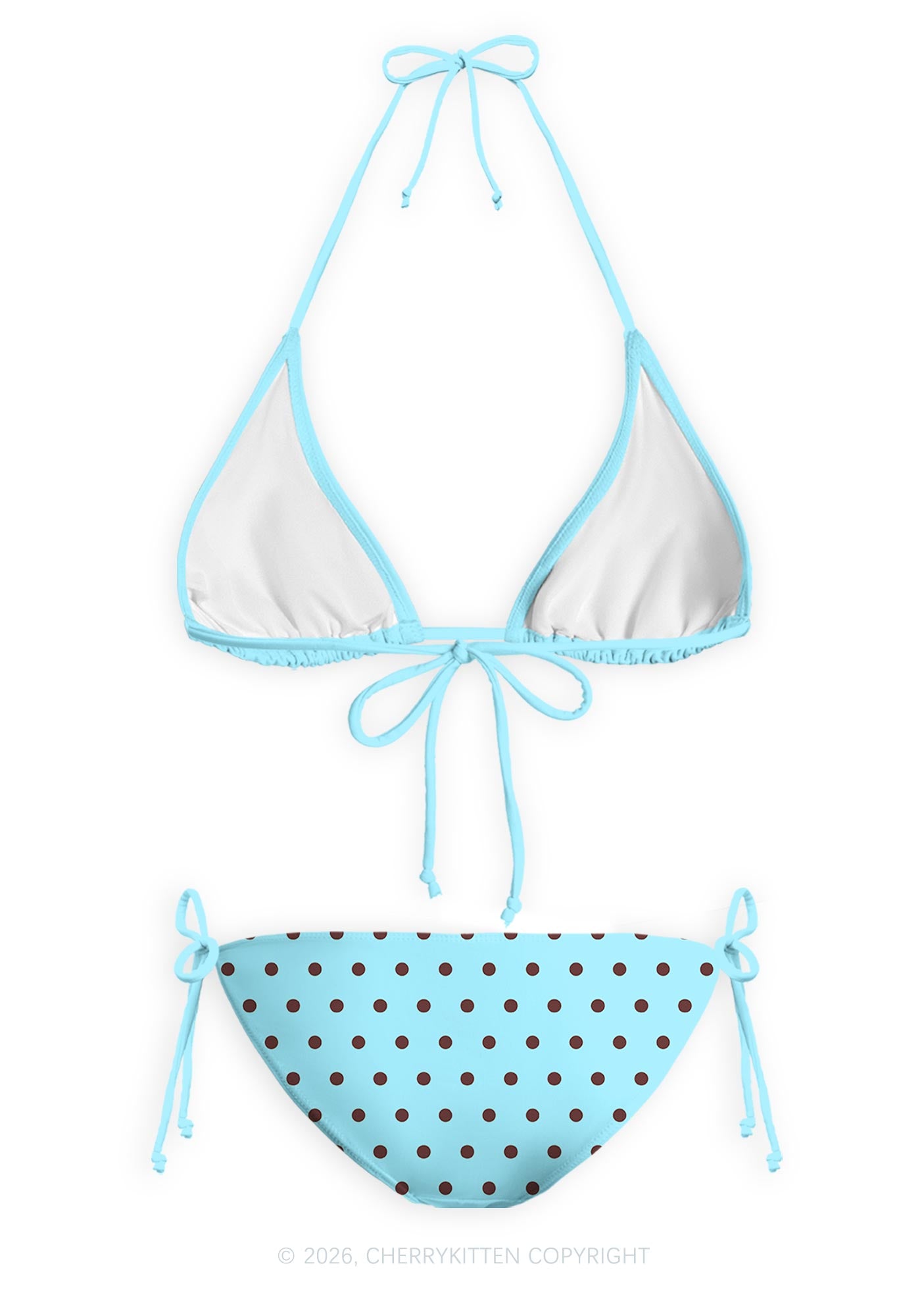 Brown Dots On Blue Y2K Print Bikini Set Cherrykitten