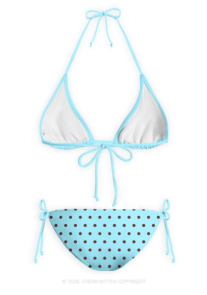 Brown Dots On Blue Y2K Print Bikini Set Cherrykitten