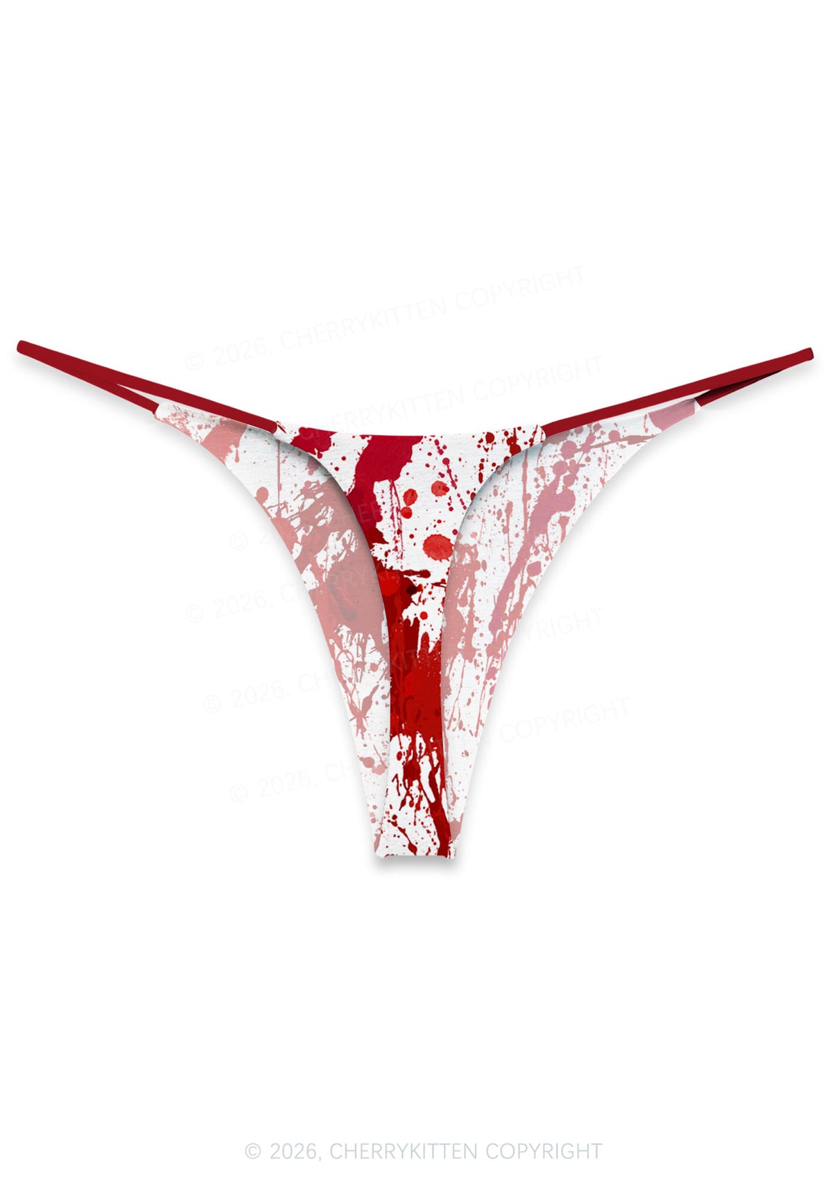 Halloween Red Blood On White Y2K Print Bikini String Thong Cherrykitten