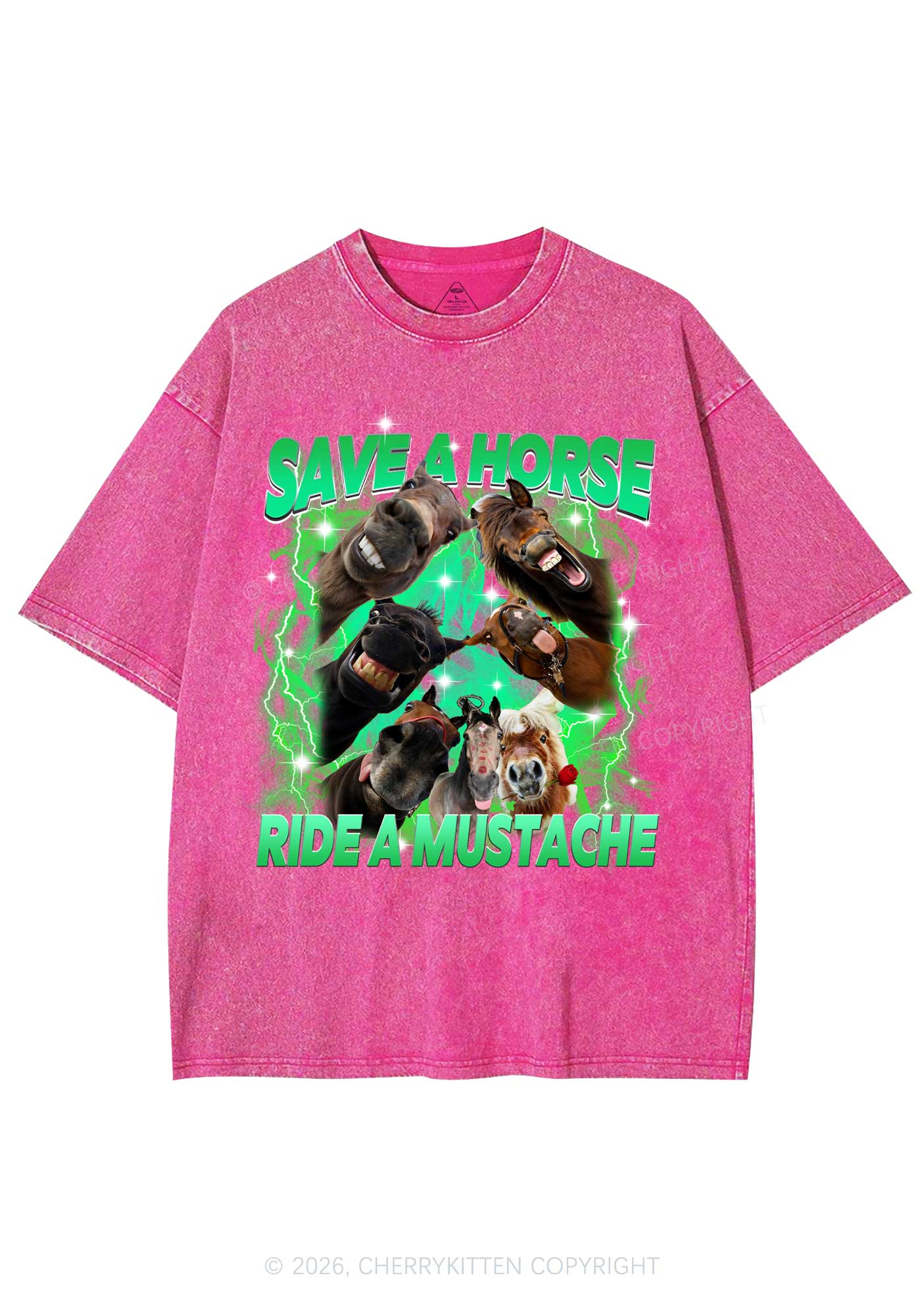 Save Horse Ride Mustache Y2K Shirts Washed Tee Cherrykitten