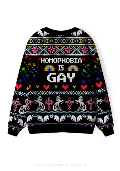 Homophobia Is Gay Pride Y2K Christmas Cardigan Knit Sweatshirt Cherrykitten
