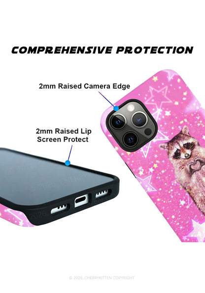 Sparkly Raccoon Heart Valentine's Day Y2K Phone Case Cherrykitten