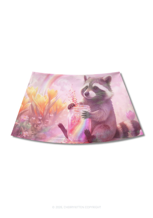 Rainbow Raccoon Pride Y2K Print Mini Skirt Cherrykitten