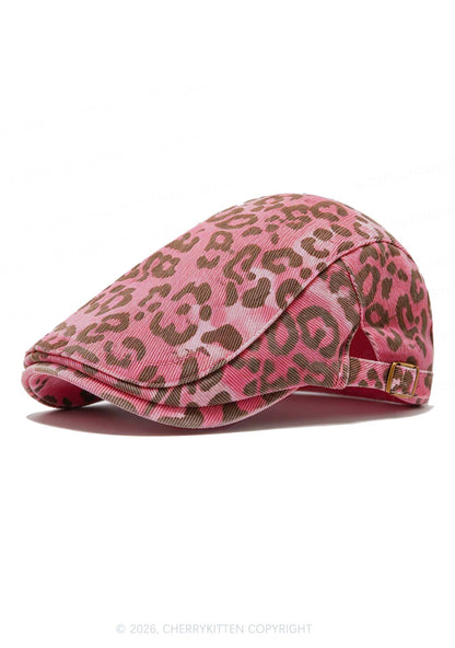 Pink Leopard Y2K Flat Cap Cherrykitten