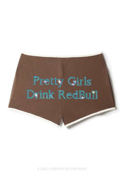 Rhinestone Pretty Girls Drink Red Y2K Booty Shorts Cherrykitten