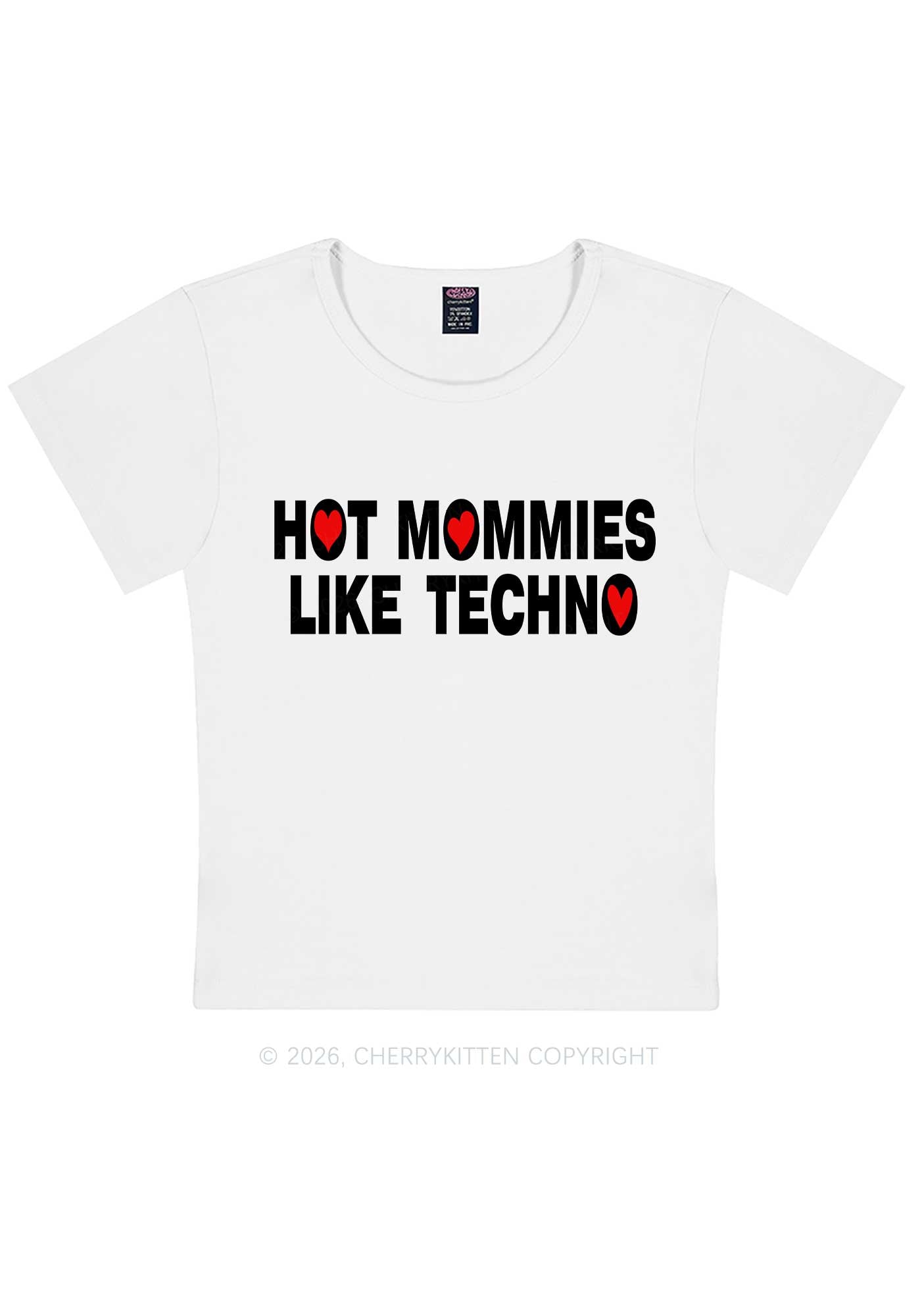 Hot Mommies Like Techno Y2K Baby Tee Cherrykitten