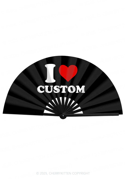 I Love Custom Valentine's Day Y2K Rave Hand Fan Cherrykitten