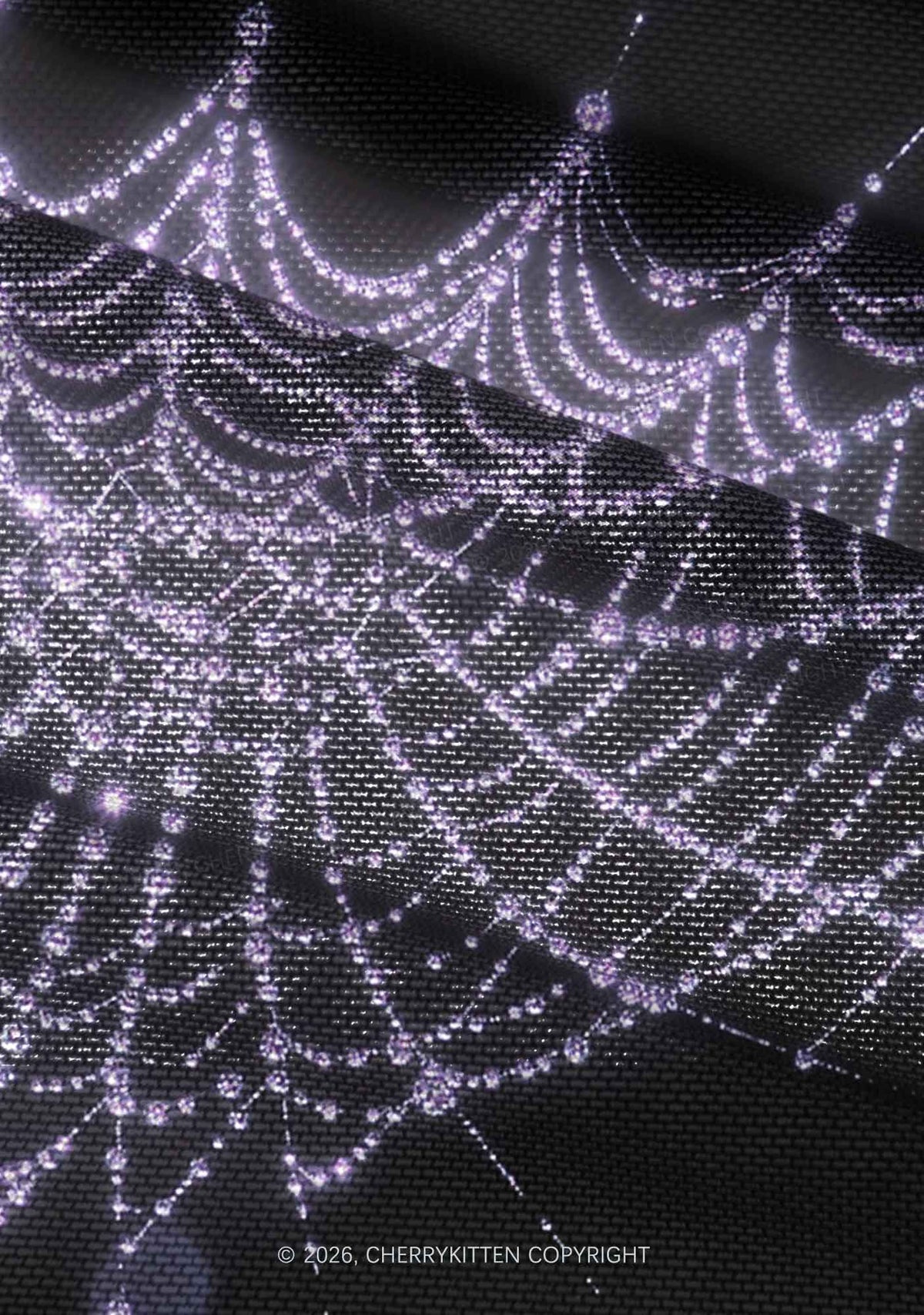 Glistening Spiderweb Y2K Mesh Ruched Waist V Neck Top Cherrykitten
