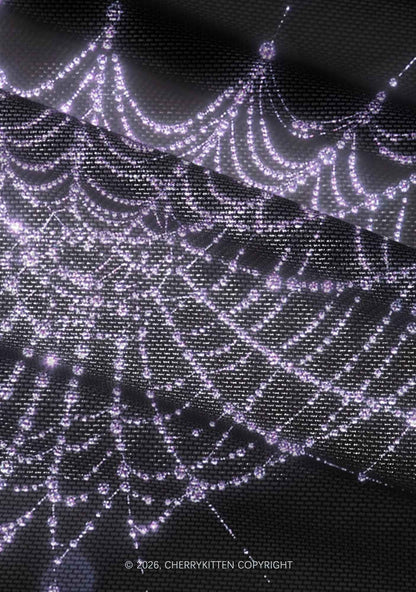 Glistening Spiderweb Y2K Mesh Ruched Waist V Neck Top Cherrykitten