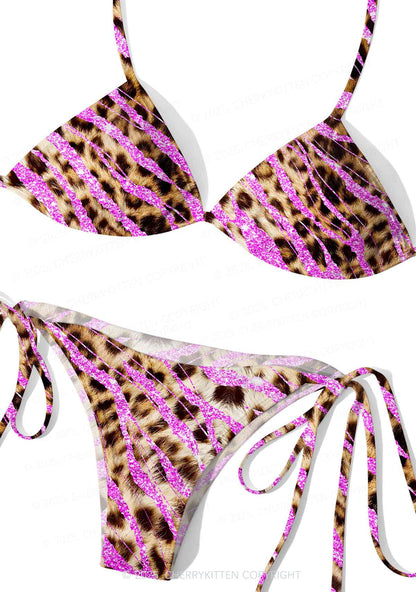 Sparkle Pink Leopard Y2K Print Bikini Set Cherrykitten