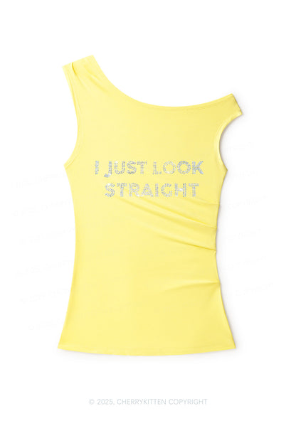 Rhinestone I Just Look Straight Pride Y2K Off Shoulder Tank Top Cherrykitten