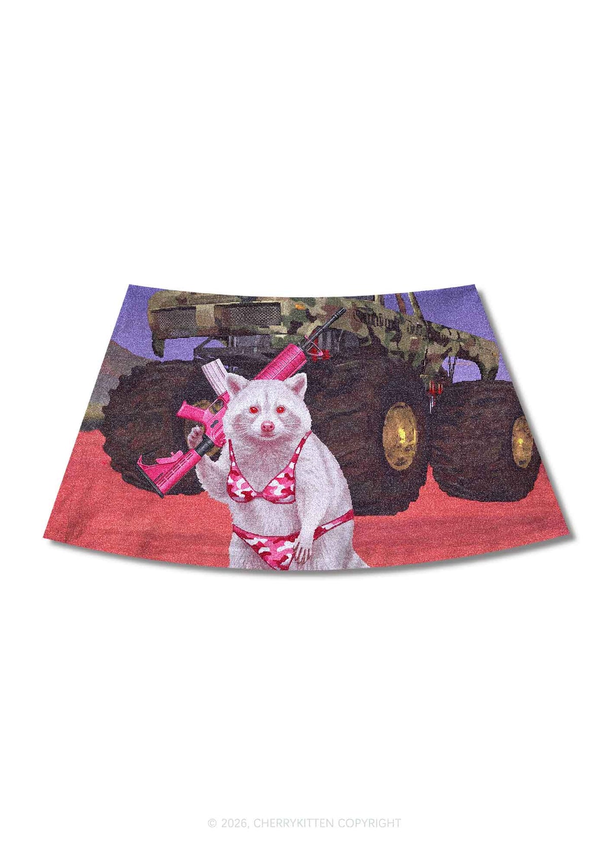 Red Camouflage Bikini Raccoon Y2K Print Mini Skirt Cherrykitten