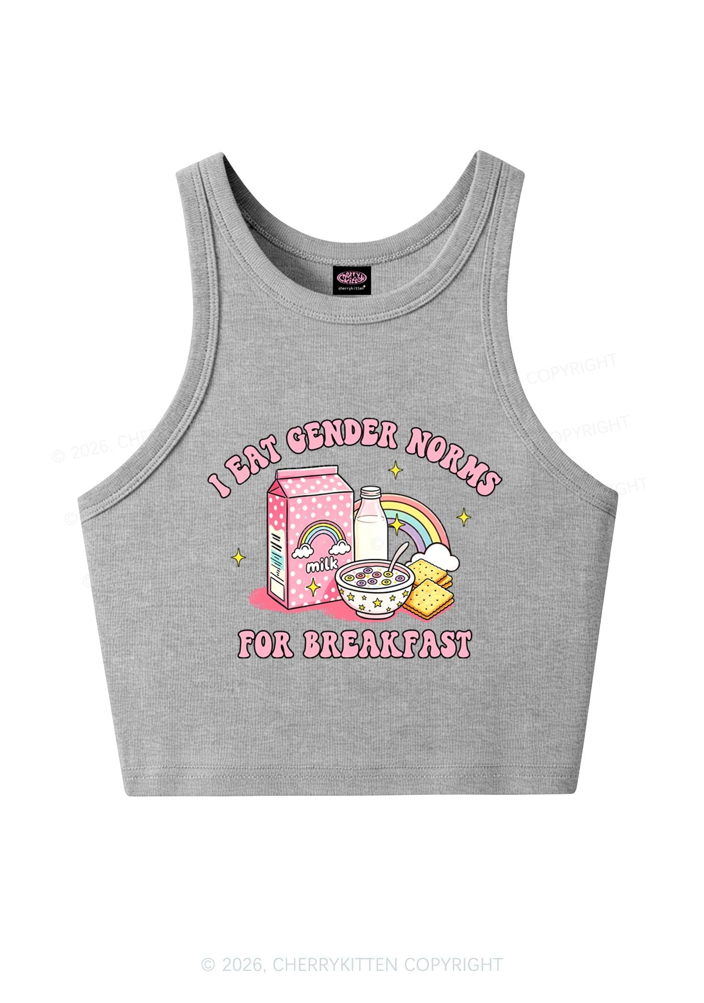 I Eat Gender Norms For Breakfast Pride Y2K Crop Tank Top Cherrykitten