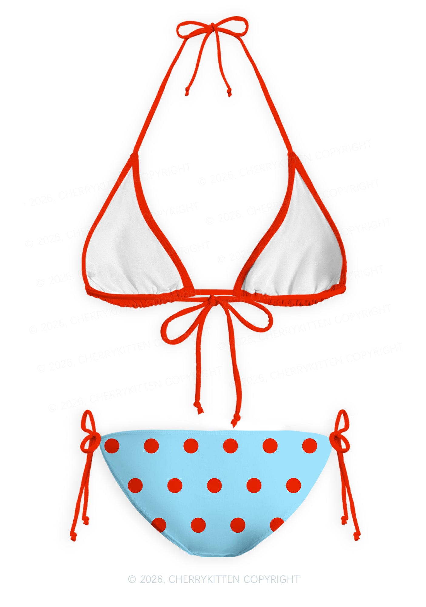 Blue And Red Dots Y2K Print Bikini Set Cherrykitten