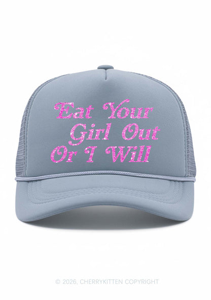 Glitter Eat Your Girl Out Pride Y2K Trucker Hat Cherrykitten