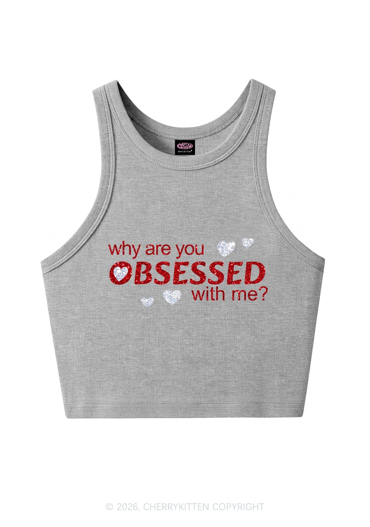 Glitter Obsessed With Me Y2K Crop Tank Top Cherrykitten