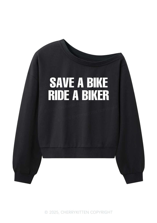 Save Bike Ride Biker Y2K Off Shoulder Sweatshirts Cherrykitten