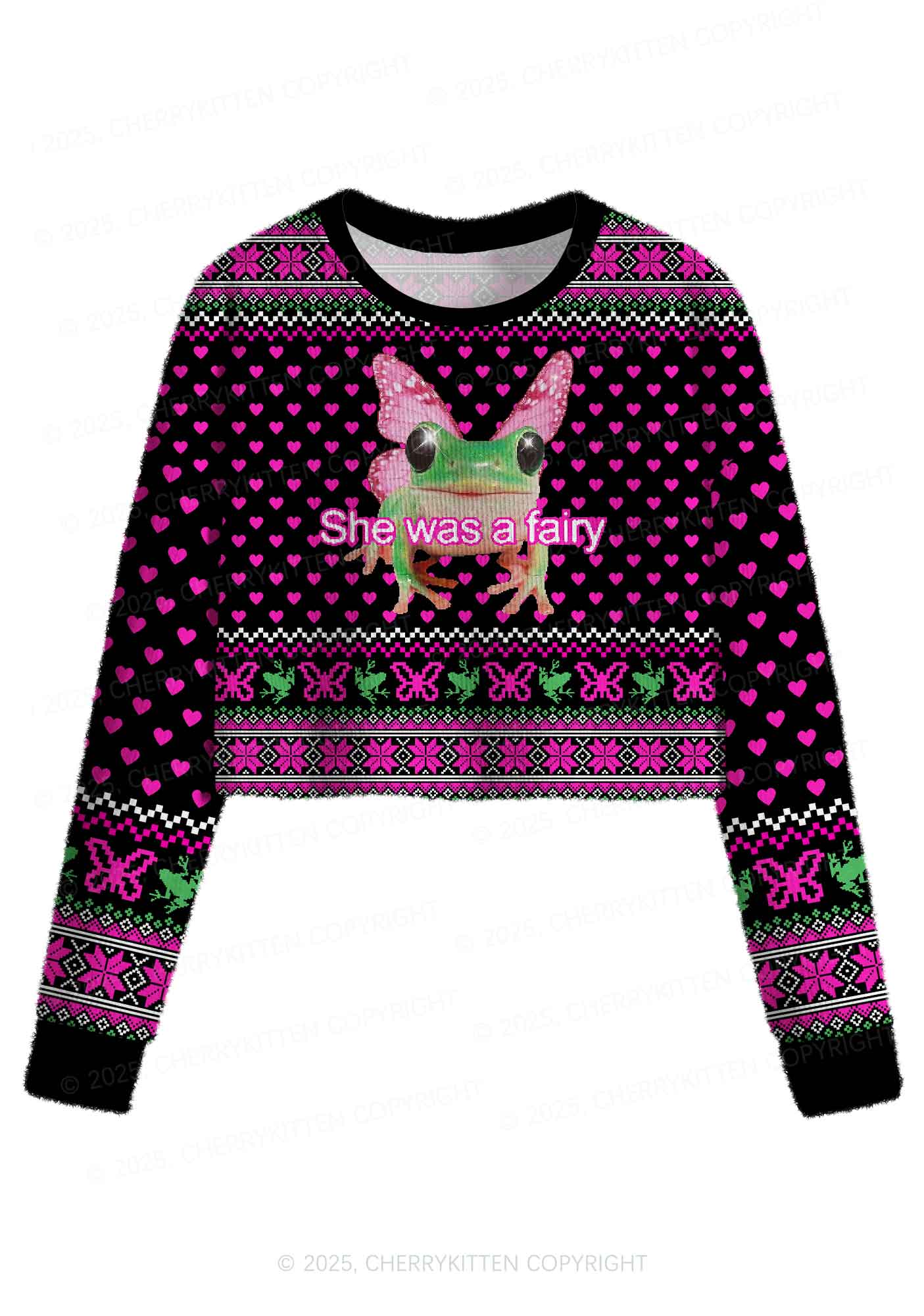 Fairy Frog Y2K Christmas Crop Knit Sweatshirt Cherrykitten