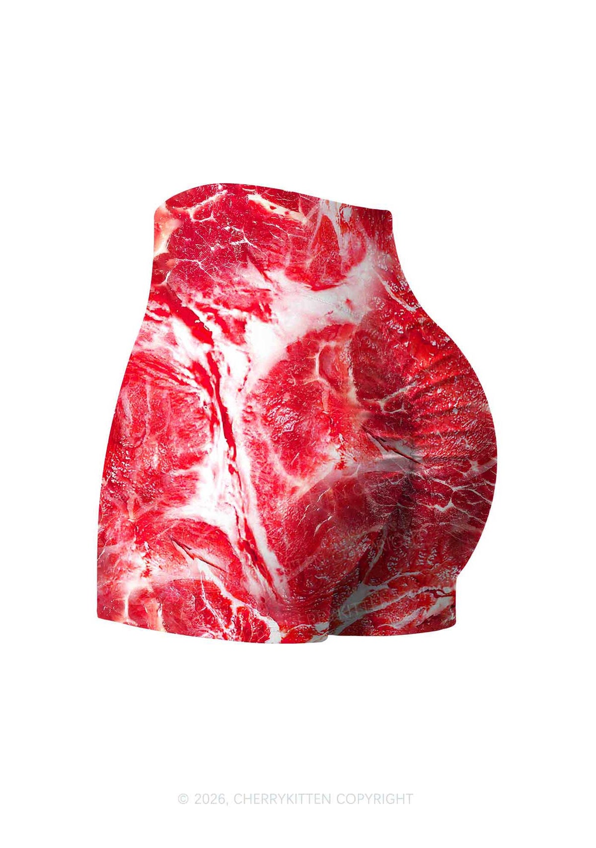 Beef Steak Texture Y2K Print Yoga Shorts Cherrykitten