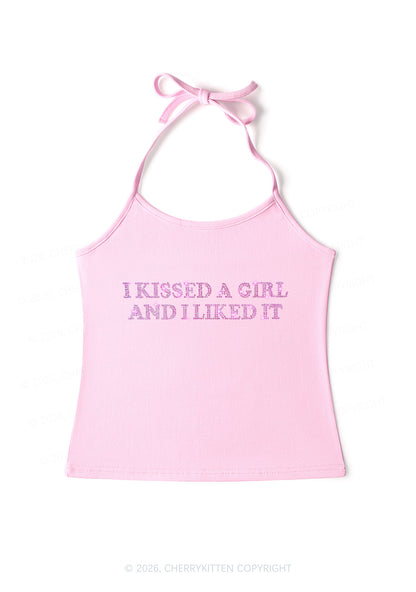 Rhinestone I Kissed A Girl Pride Y2K Halter Neck Cami Cherrykitten