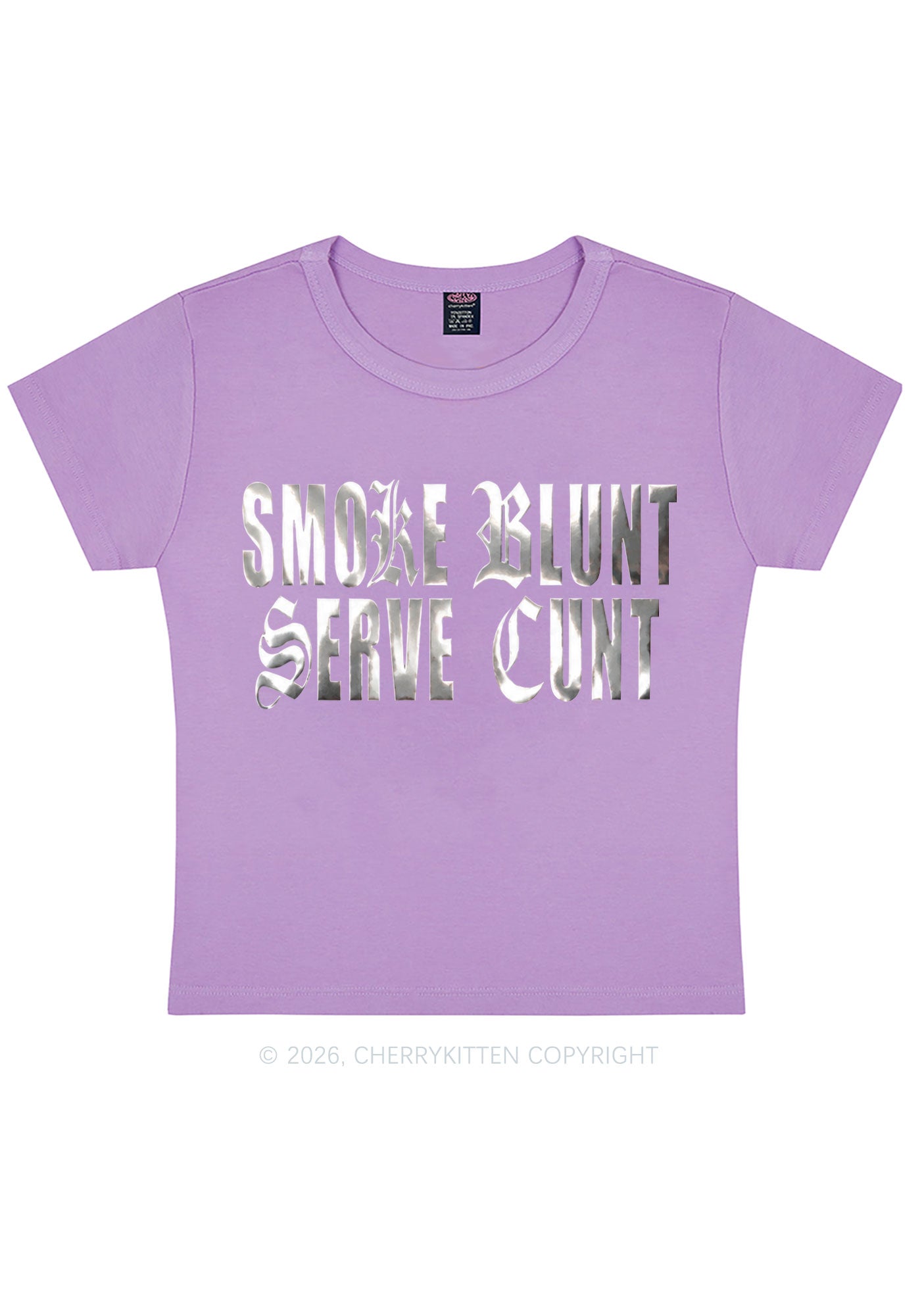 Smoke Blunt Silver Foil Printed Y2K Baby Tee Cherrykitten