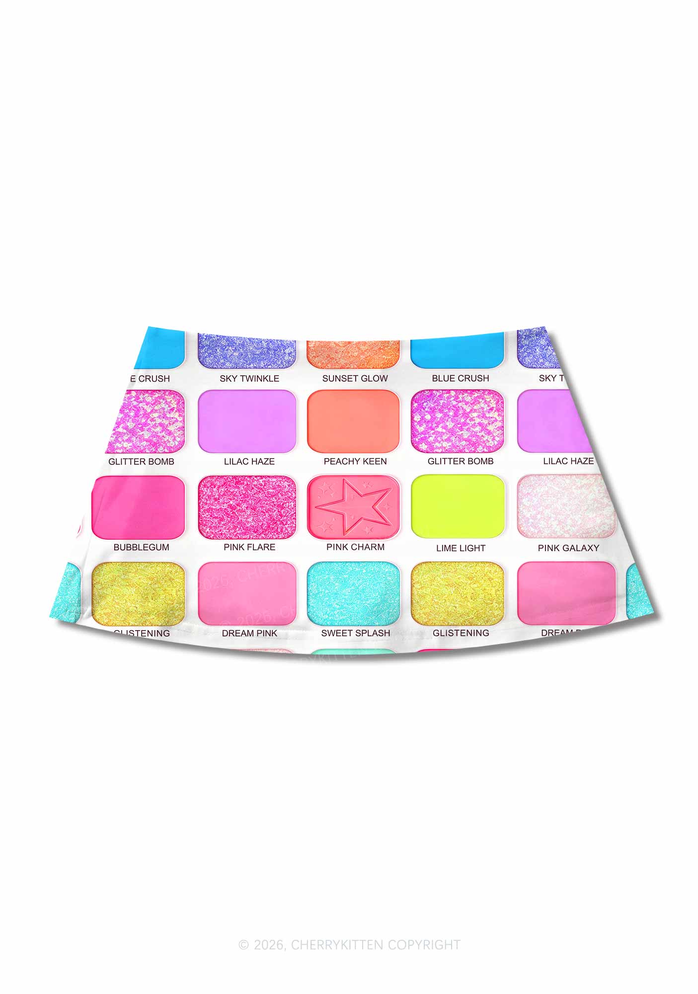 Faux Eyeshadow Palette Y2K Print Mini Skirt Cherrykitten
