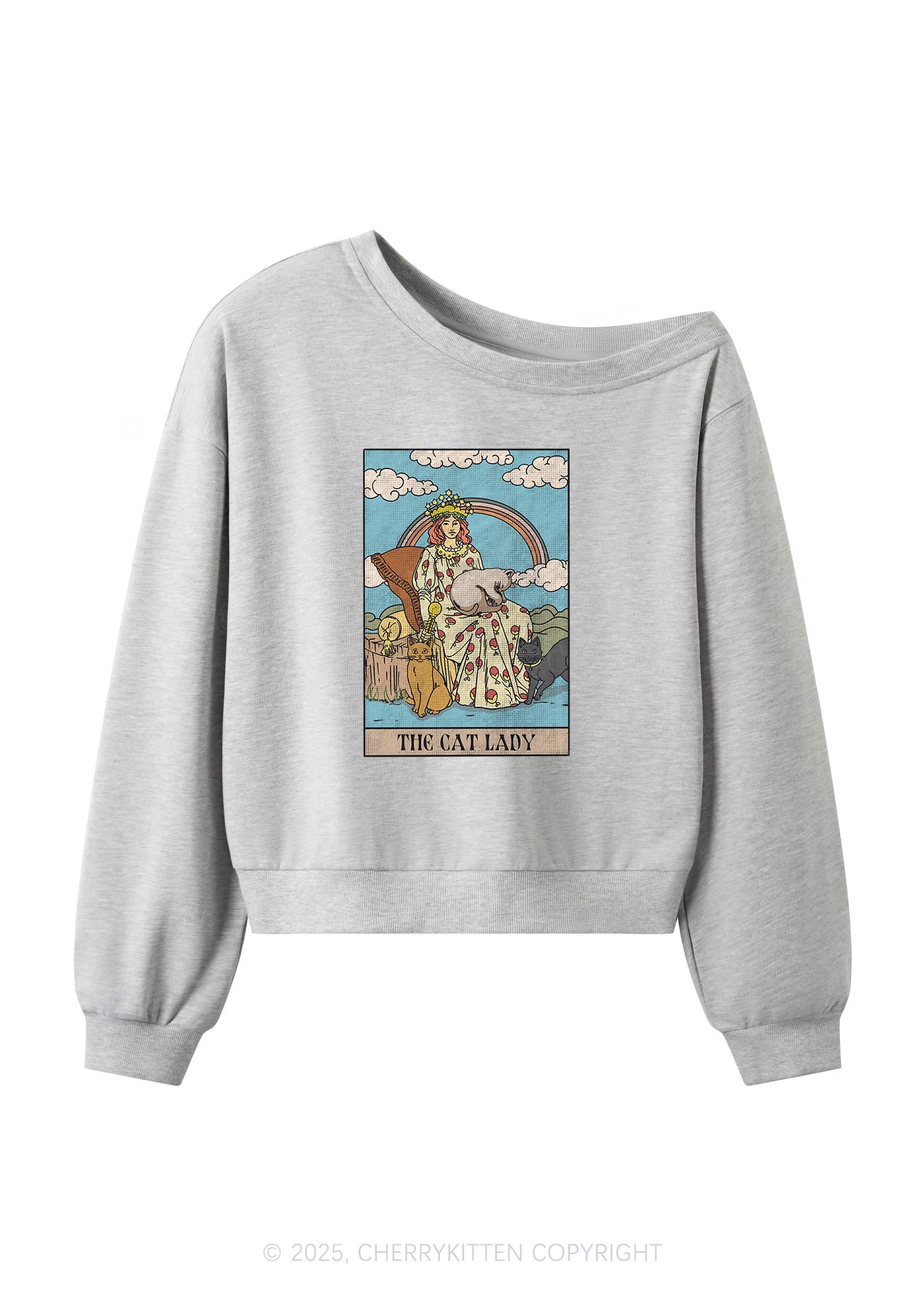 The Cat Lady Y2K Off Shoulder Sweatshirts Cherrykitten