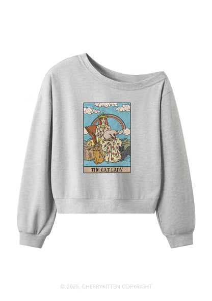 The Cat Lady Y2K Off Shoulder Sweatshirts Cherrykitten
