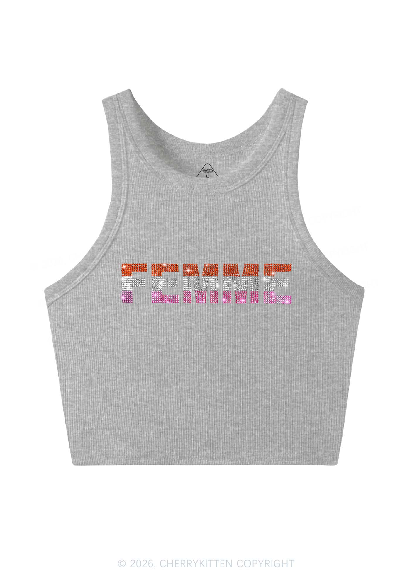 Rhinestone Femme Pride Y2K Crop Tank Top Cherrykitten