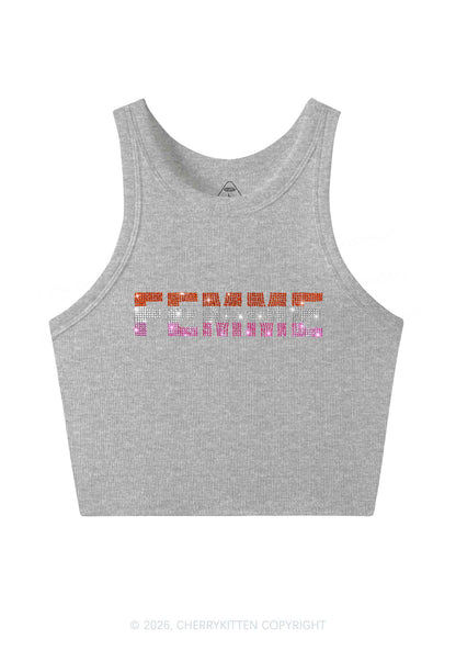Rhinestone Femme Pride Y2K Crop Tank Top Cherrykitten