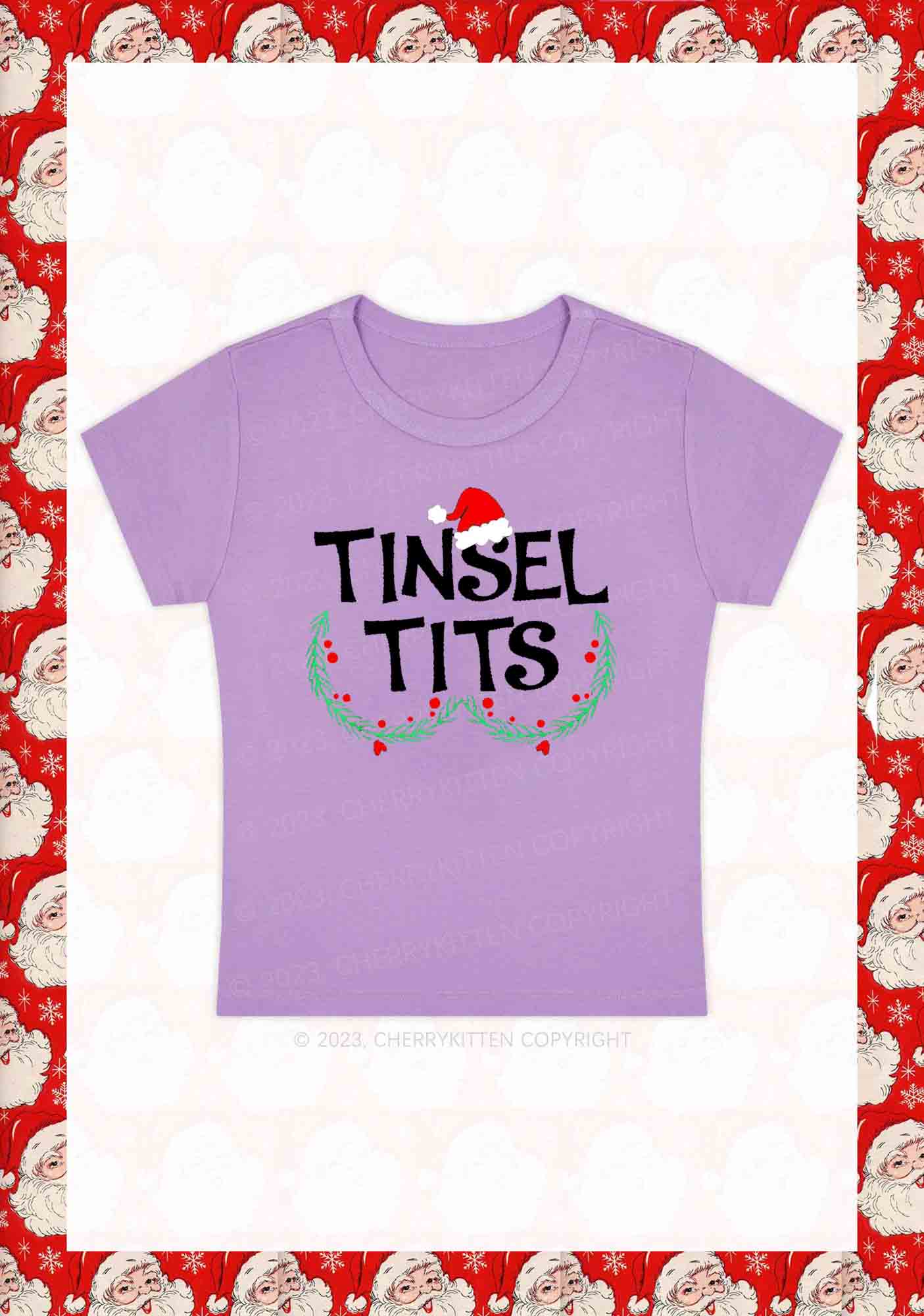 Christmas Hat Tinsel Txts Y2K Baby Tee Cherrykitten