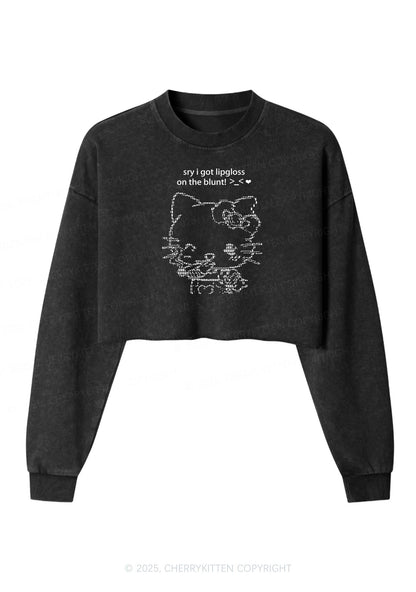 Sorry About Lipgloss Y2K Crop Washed Sweatshirts Cherrykitten