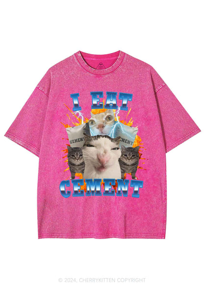 I Eat Cement Funny Cat Y2K Washed Tee Cherrykitten