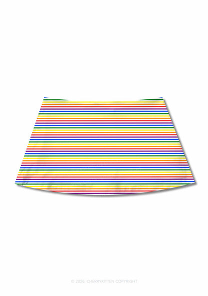 Rainbow Stripes Pride Y2K Print Mini Skirt Cherrykitten