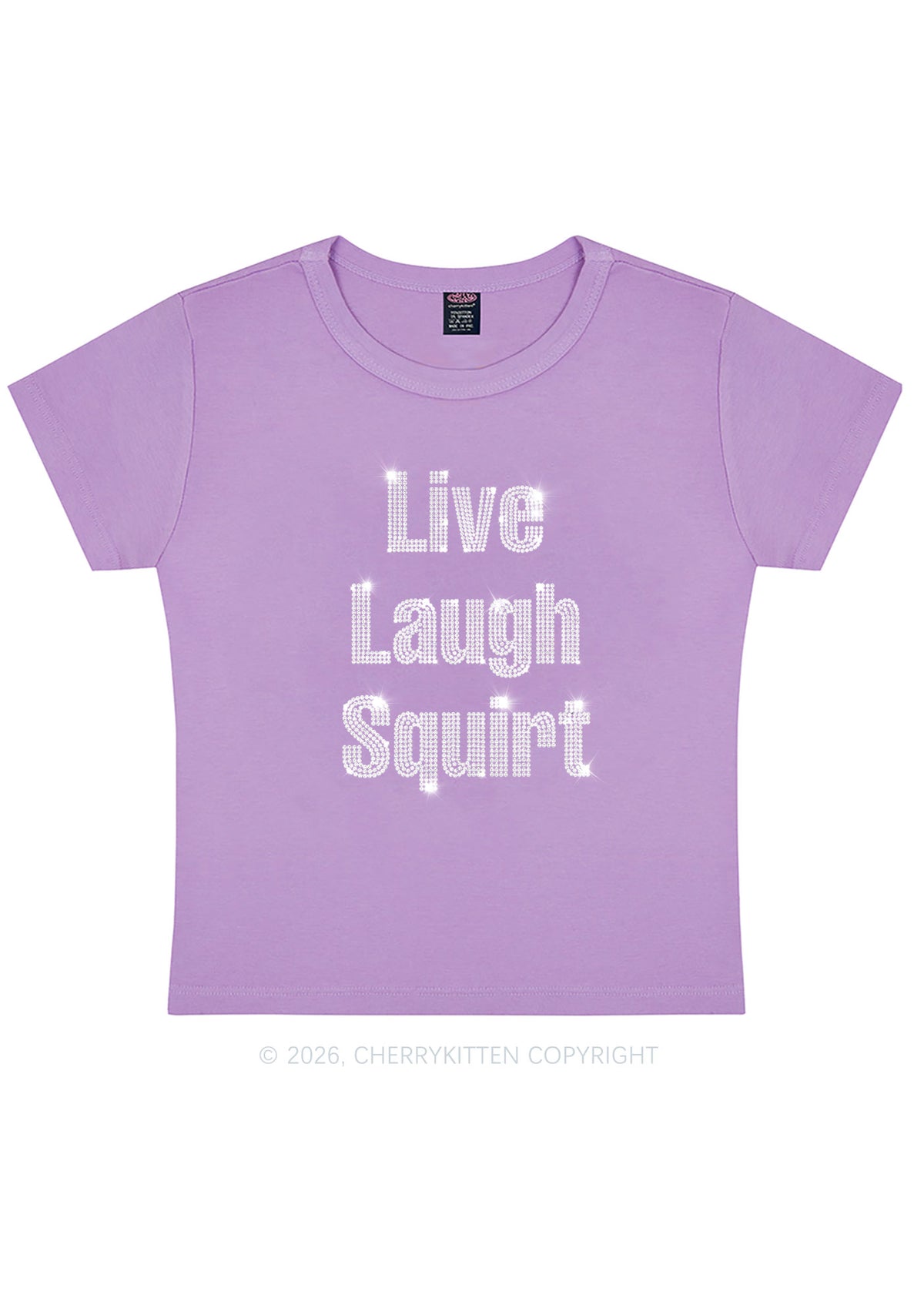 Rhinestone Live Laugh Squirt Y2K Baby Tee Cherrykitten