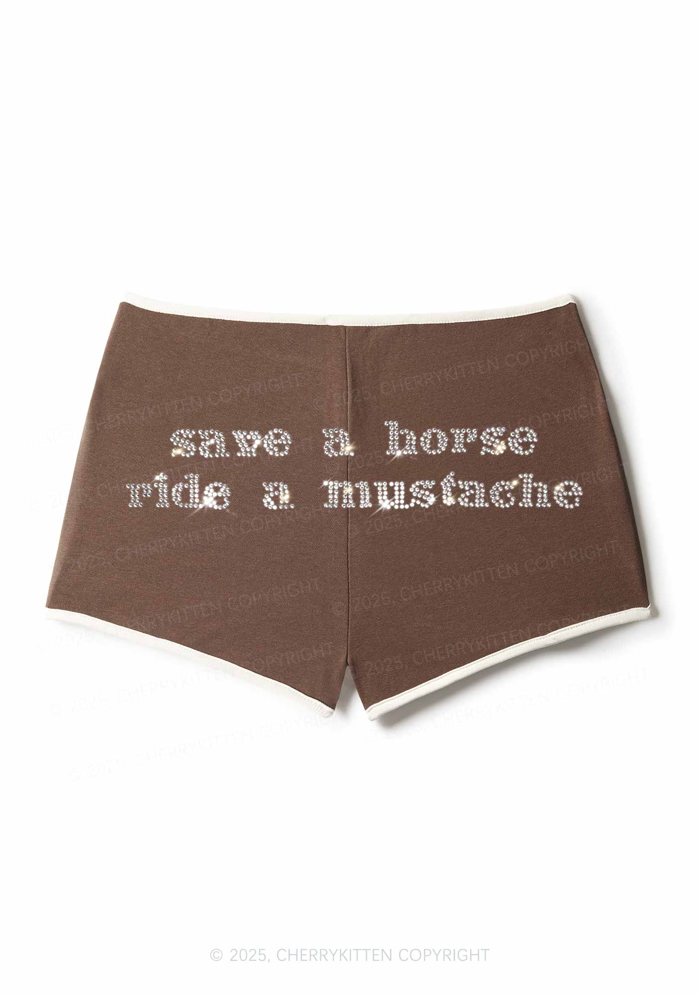 Rhinestone Ride A Mustache Y2K Booty Shorts Cherrykitten