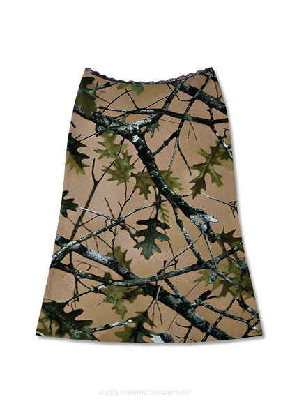 Branches Camouflage Y2K Print Midi Skirt Cherrykitten