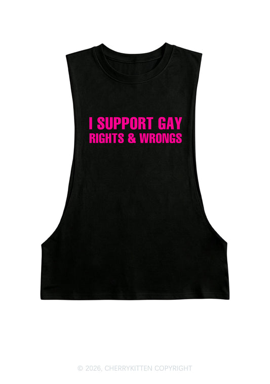 I Support Gay Rights Pride Y2K Men Muscle Side Cutoff Tank Top Cherrykitten
